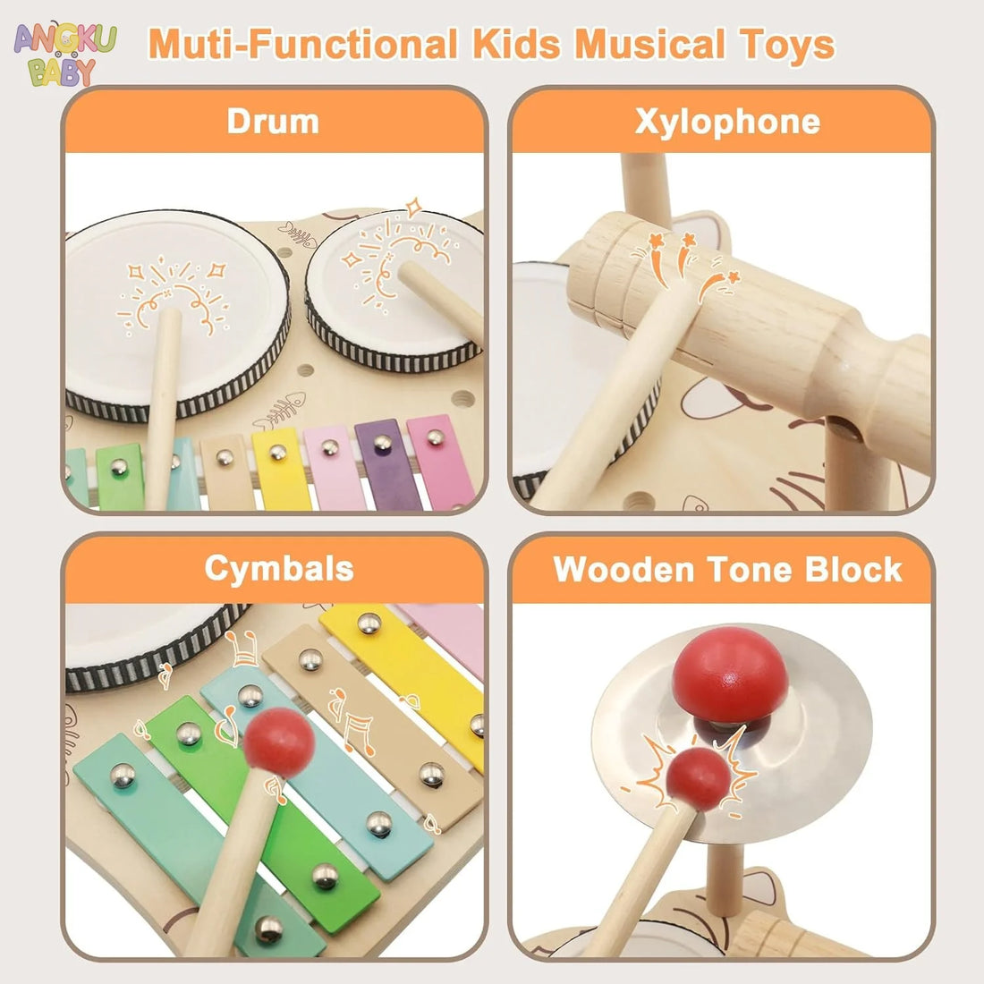 Educational Toys for Children 2-4 Years Old Wooden Montessori Musical Instruments Toys Games for Babies Boys & Girls Gifts